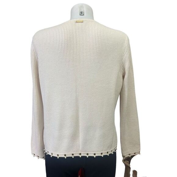 St. John Sport Ribbed Knit Wool Blend Cardigan with Faux Pearl Trims sz Small - Picture 4 of 10